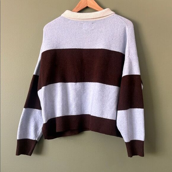 Lucky Brand Cloud Soft Rugby Polo Sweater Striped Brown Blow Collar Sz XXL - Picture 4 of 4